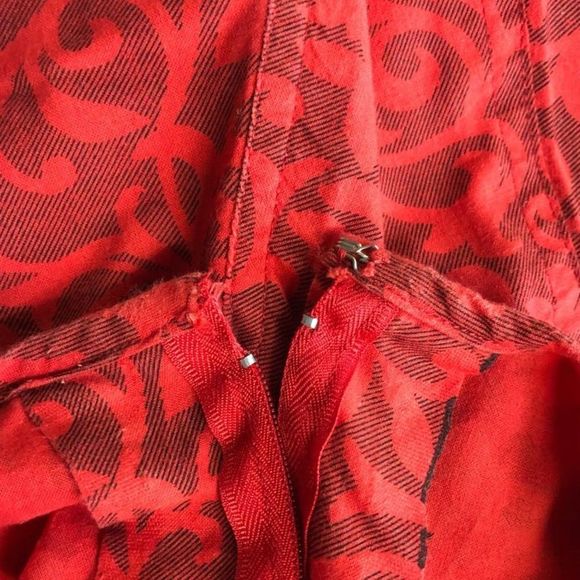 70’s Vintage Handmade Red Print Embroidered Housedress Short Sleeve - Picture 6 of 9